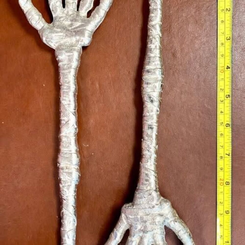 Halloween Skeleton Bone Metal Hands Salad Tongs Forks Server Set  12"